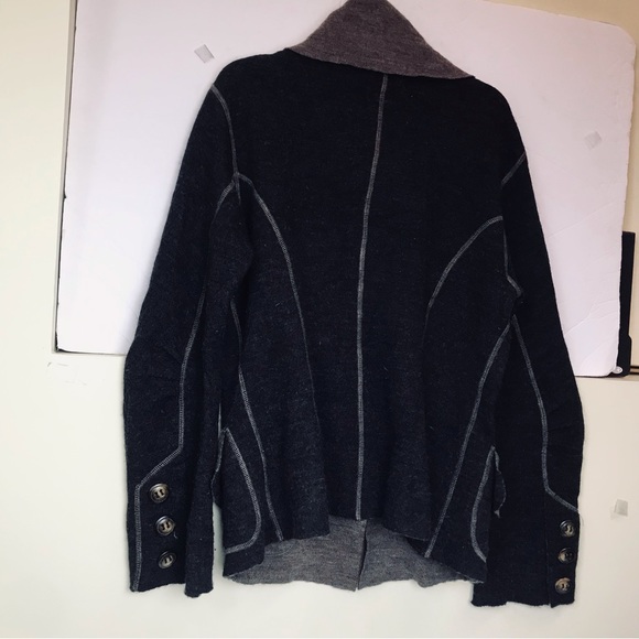 Anthro Casch Gro Wool Cardigan Boho Sweater Knit Wool Buttons High Collar Top M - Picture 6 of 16